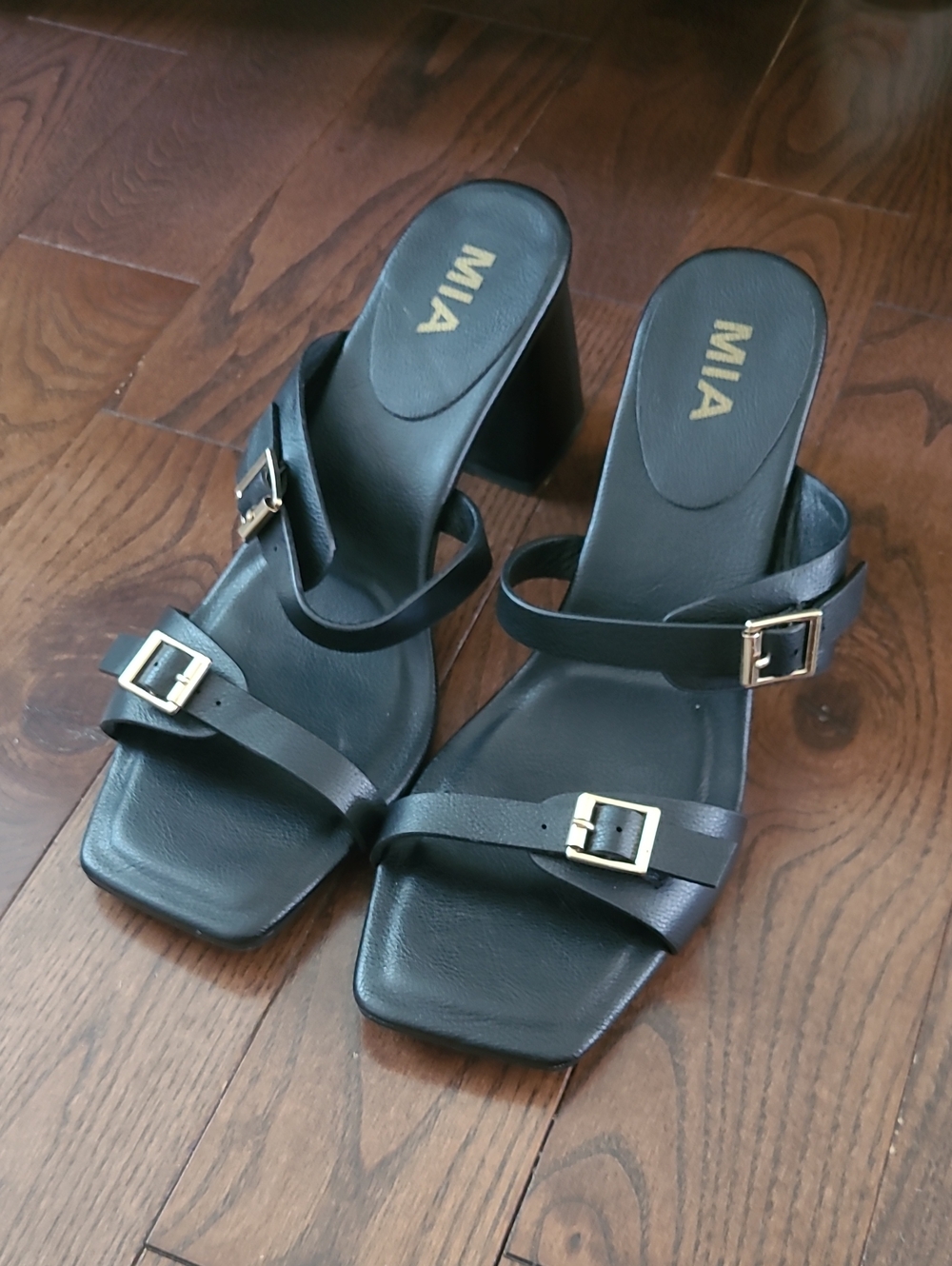 New MIA  Rene Black Square-Toe Strappy Block Heel Sandals size 8.5